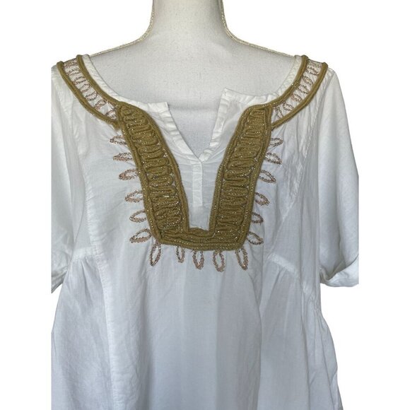 Calvin Klein Jeans White Embroidered Blouse Top Sz XL Sparkly Trim Cotton - Picture 4 of 11